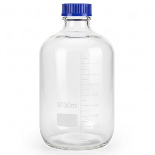 US Myco Media Bottle, Globe Glass, 5000mL, 1 + Gallon, GL60 Screw Cap, 3.3 Borosilicate Glass, Dual Graduations, 1/Box, 5L