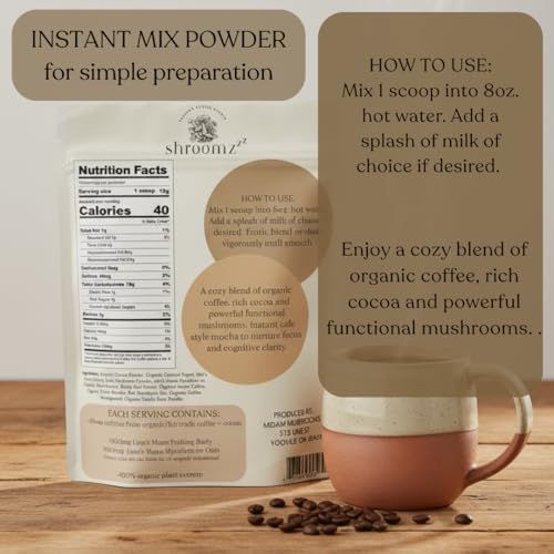 Shroomzzz Lion’s Mane Mocha Mushroom Coffee Mix – 15 Servings functional mushroom beverage by MidAm Mushrooms