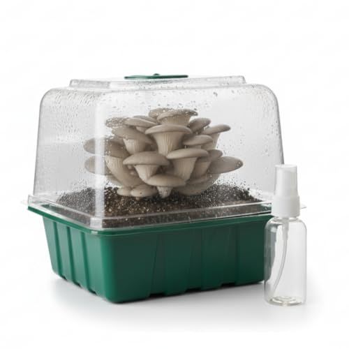 Blue Oyster Countertop Mushroom Grow Kit | Spray & Grow Kit with Mini Greenhouse | Non-GMO, Beginner Friendly & Easy to Use | Grow Your Mushrooms at Home | Made in The USA